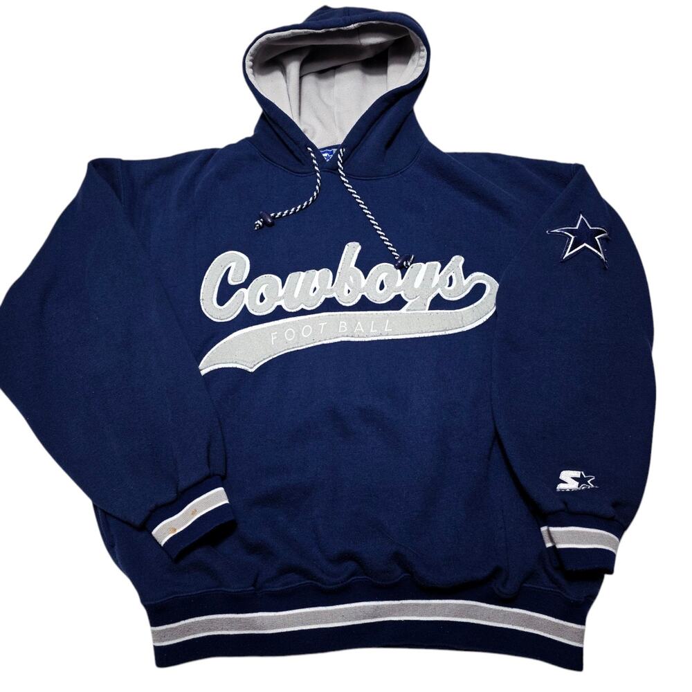 Vintage Dallas Cowboys Hoodie Sweatshirt Men's XL Blue Starter Script 90s NFL